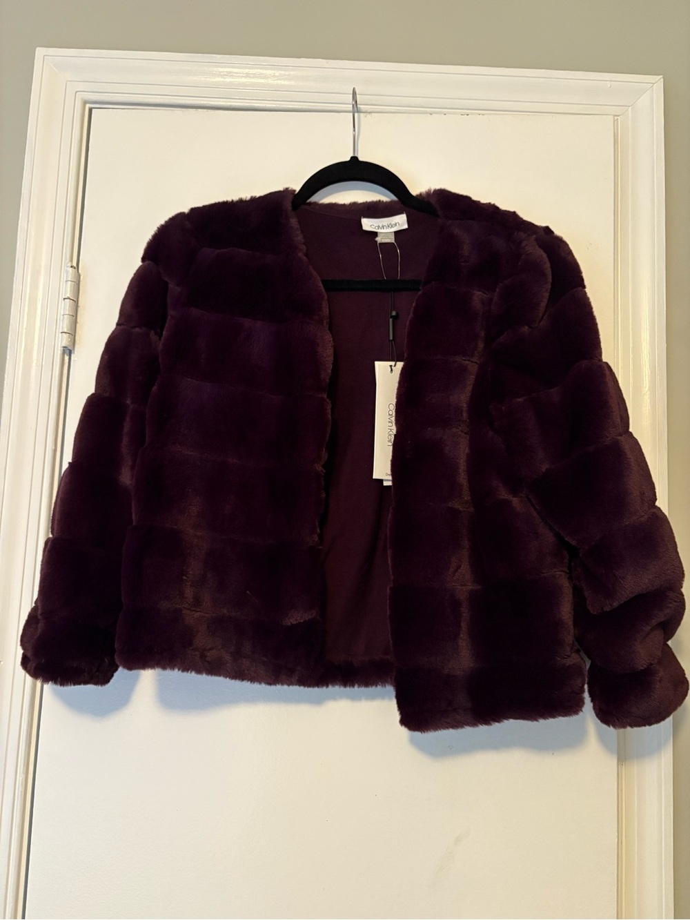 Calvin Klein Plush Faux Fur Jacket in Deep Plum